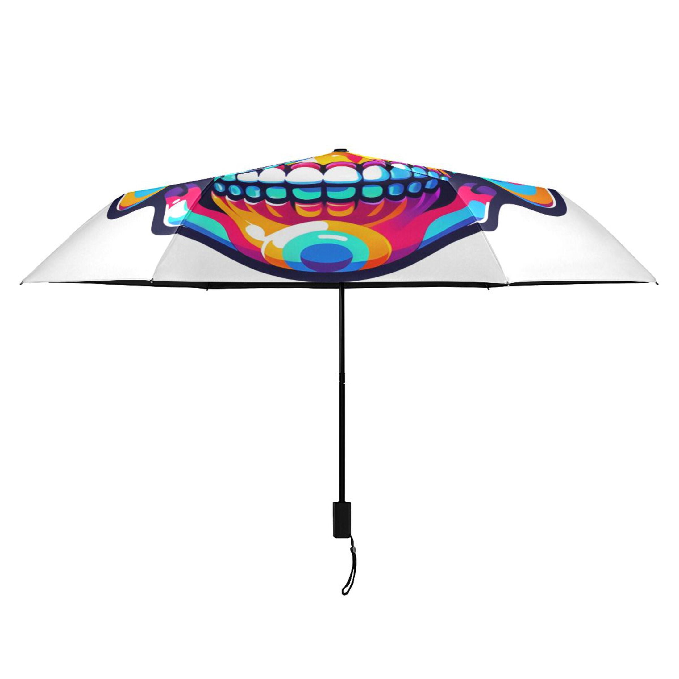 Rainbow Cute Skull Head Compact Sun Umbrella Windproof Travel Umbrellas for Rain Strong Portable UV Protection