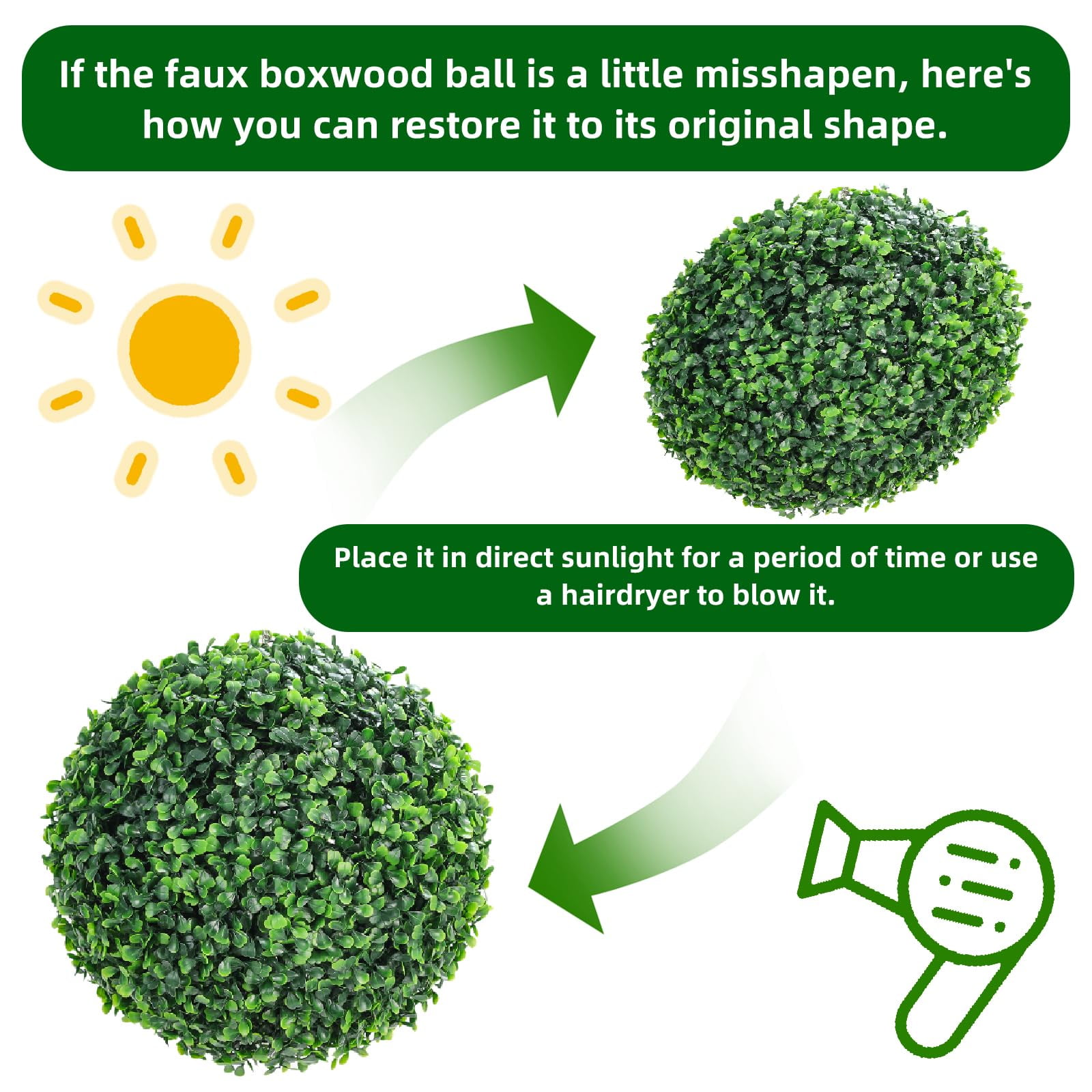 TROPOW 2 Pcs Artificial Plant Topiary Balls Outdoor, 19" Faux Boxwood Balls Fake Green Plants Decorative Spheres for Front Porch Patio Garden Backyard Home Wedding Decor