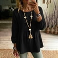 thumbnail image 2 of Setooff Cotton Linen Peplum Long Sleeve Blouses for Women, Round Neck Raglan Shirred Shirts, Solid Loose Plus Size Casual Fall Tops for Women, 2 of 8