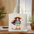 thumbnail image 3 of Charming Young Girl Illustration Tote Bag - Canvas Multifunctional Reusable Shopping Bag for Parties Travel & Everyday Use, 3 of 6