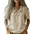 thumbnail image 2 of Summer Sales Womens Summer Tops Work‑Style Ruffled V‑Neck Pleated Short Sleeve Loose‑Fit Blouse Oversized Tshirts for Women Under 12$, 2 of 8