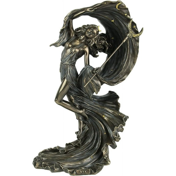 Veronese Design 10 7/8" Tall Nyx Greek Primordial Goddess of The Night Cold Cast Bronzed Resin Sculpture Wiccan Figurine