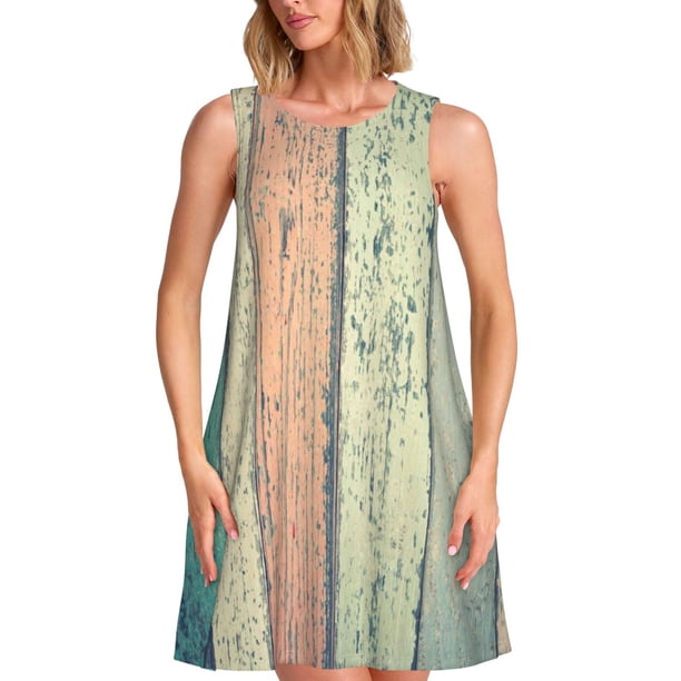 Fotbe Hardwood Vestido de Verano sin Mangas para Mujer – Vestido Midi Línea A, Estilo Camiseta Floral, Vestido Playero Casual y Fluido