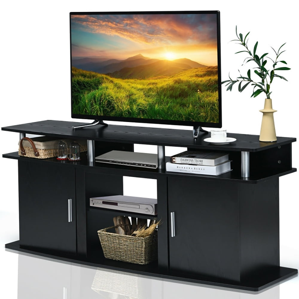 Finihen TV Stand, TV Cabinet, 63 Inch TV Entertainment Console Center with 2 Cabinets, Media Entertainment Center with Storage, for Living Room, Bedroom, Black