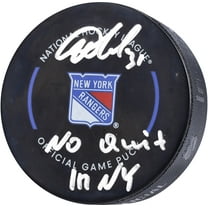 Igor Shesterkin New York Rangers Autographed Official Game Puck with "No Quit In NY" Inscription - Fanatics Authentic Certified