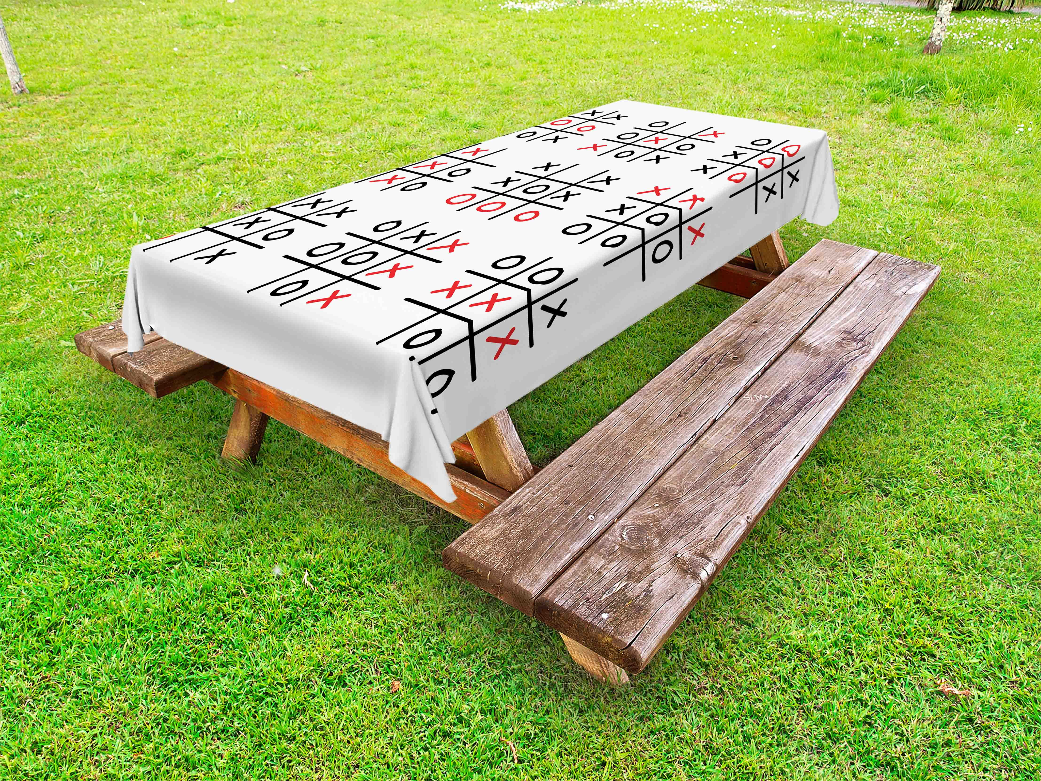 Xo Outdoor Tablecloth, Doodle Style Tic Tac Toe Game Set Table with X