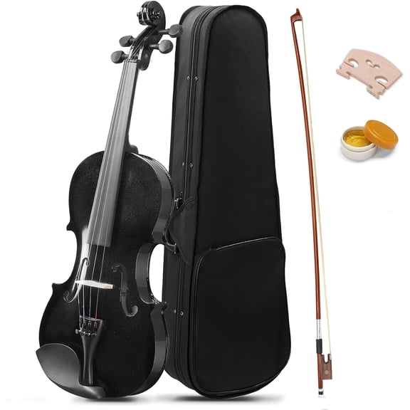 FASCK Violin for Beginners, 4/4 Full Size Acoustic Fiddle Kit, Black