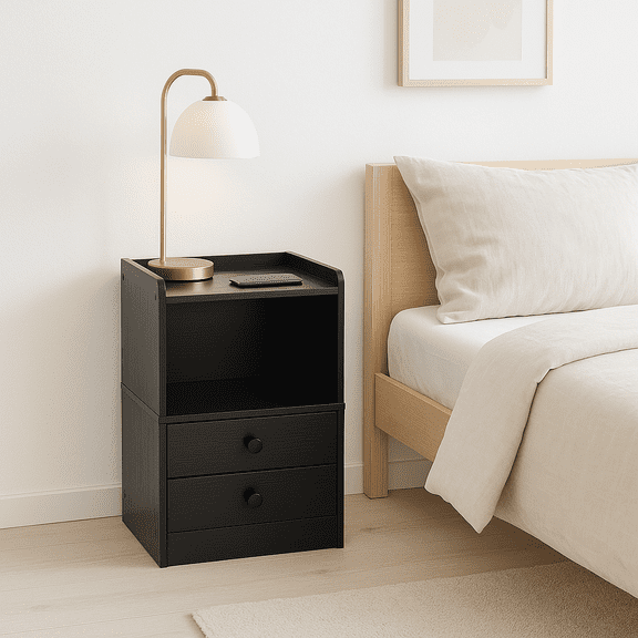 Homy Casa Nightstand with USB Ports & Outlets, Bedside Charging Table for Small Bedroom, Black