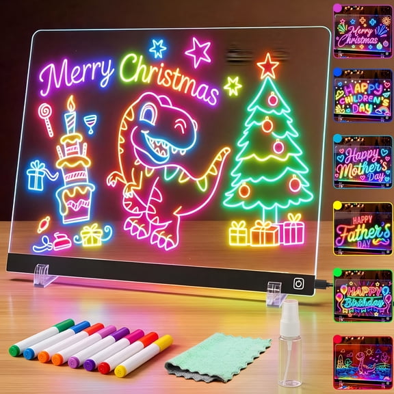 CCOCC LED Drawing Board for Kids - 13.7"×10" Light Up Drawing Board,7 Colors 3 Modes,12 Markers,LED Note Board with Colors,Gifts for Grandkids Teen Girl Gift