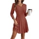 thumbnail image 1 of Vestido Corto de Punto Acanalado de Larga para Mujer, Otoño e Invierno, Cuello en V, Informal, Corte A Rojo Ladrillo M, 1 of 7
