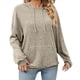 thumbnail image 1 of Sudadera con Capucha de Punto Acanalado para Mujer, Sudaderas Extragrandes con Bolsillo Tipo Canguro, Tops Casuales Holgados con Cordón Caqui L, 1 of 7
