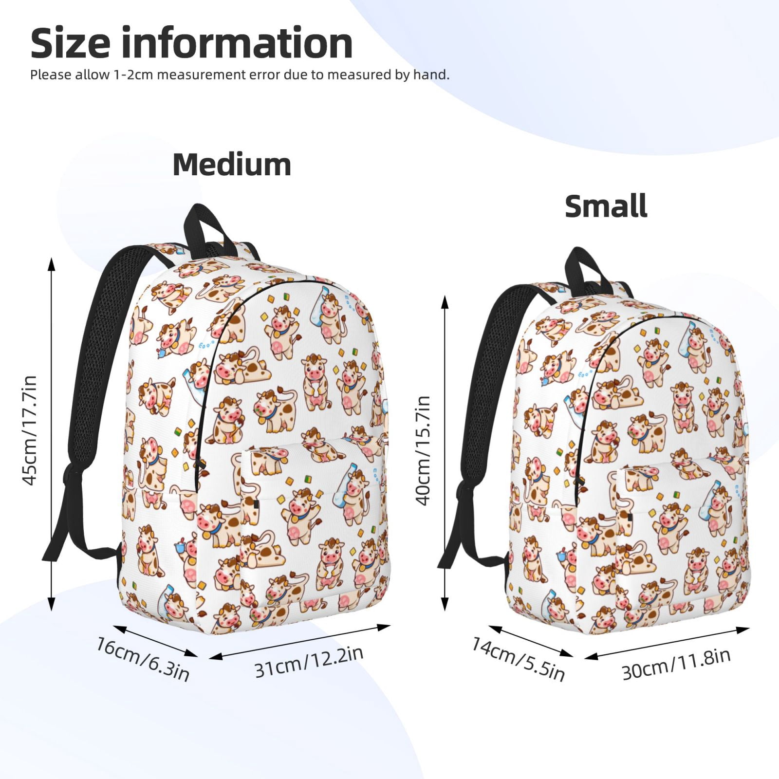 Vsdgher Farm Cow Animal Print Canvas Backpack Travel Rucksack Unisex Knapsack 15.7/17.7Inch Laptop Backpack for Work,College -Small