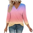 thumbnail image 3 of Women's V Neck 3/4 Sleeve T-Shirt Tops Blouses Tees Floral Print Loose Fit Casual Daily Wear Vacation Beach Fashion Essential Gift for Women | Aestivo,Pink L, 3 of 8