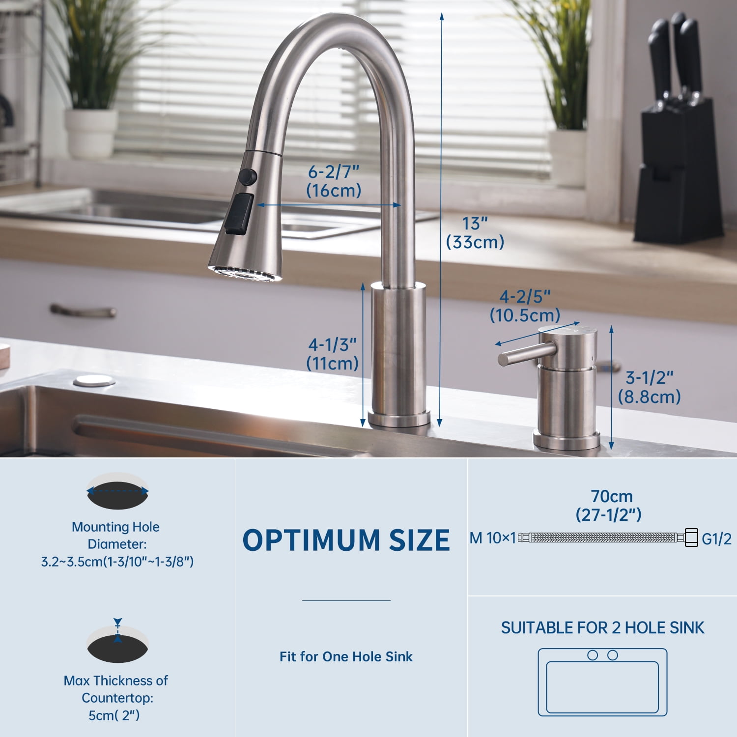 APPASO 2-Hole Kitchen Sink Faucet with Single Handle and Sprayer