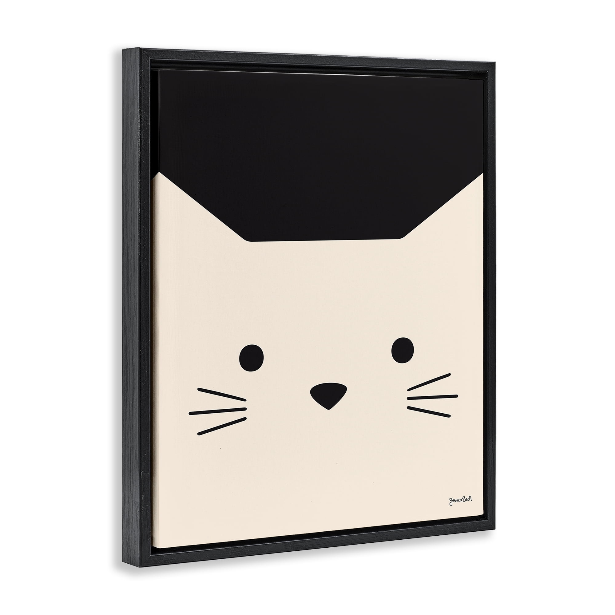 Stupell Industries White Cat Close Up Animals Painting Black Floater Framed Canvas Art Print Wall Art, 17 x 21