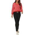 thumbnail image 2 of INSPIRE CHIC Chandail Polo à Rayures pour Femme Automne Hiver Col en V à Blocs de Couleur Manches Longues Tricoté Décontracté Hauts S Rouge, 2 of 6