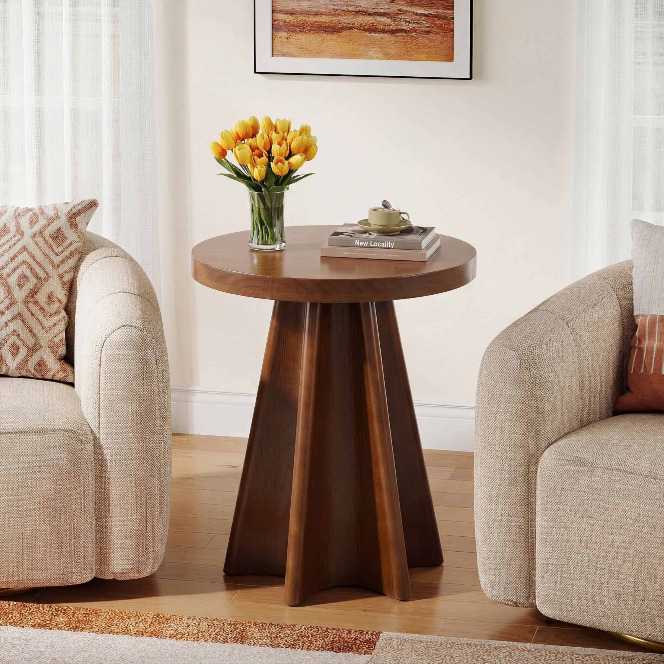 Nathan James Mina Natural Oak Wood Black Accent End Table with
