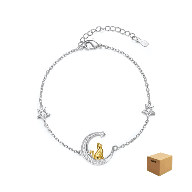 "Pulseras De Gato Luna Plata 925 Para Mujeres Dorado 21 Cm 21 Cm Belug, Plata"