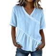 thumbnail image 3 of Taqqpue Womens Cotton Linen Short Sleeve Shirts Solid Color Cute V Neack T Shirt Casual Loose Trendy Plus Size Blouse Tops Summer Pullover, 3 of 8
