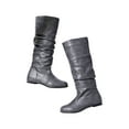 thumbnail image 3 of Crocowalk Ladies Slouchy Mid Calf Boots Pull On Winter Shoes Round Toe Flat Boot Women Walking Comfort Stretchy Gray 8, 3 of 5