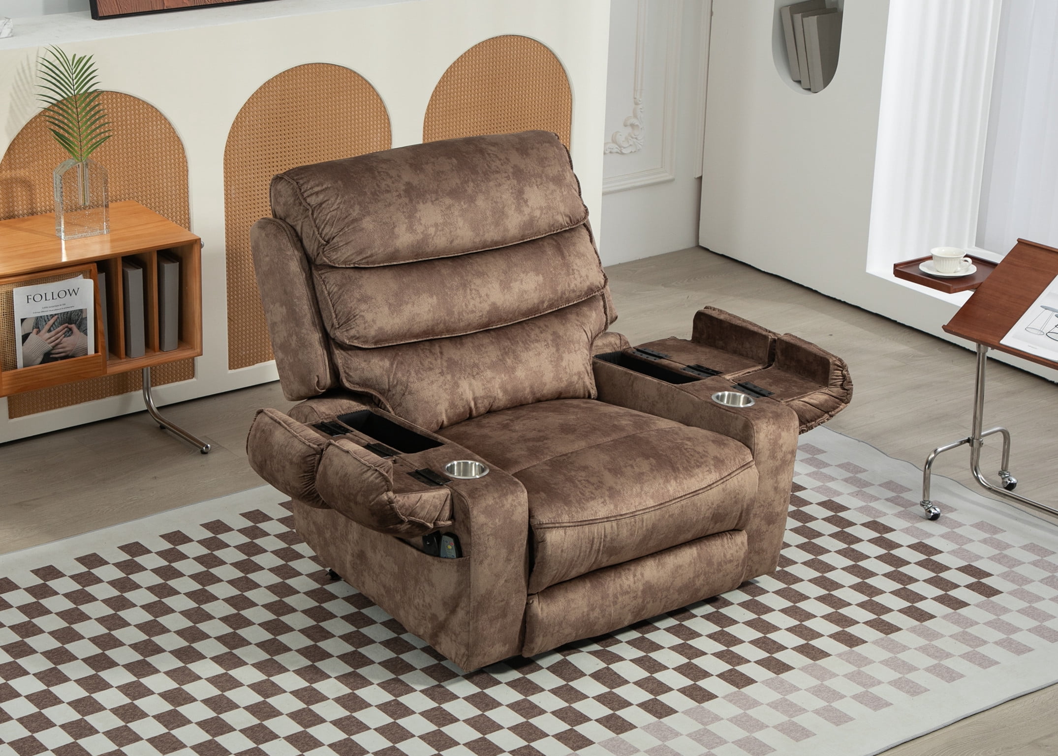 LITVZ Oversized Extra Wide Power Lift Recliner Chair Extended Footrest for Big Tall Man 400lb, Heavy Duty Recliners with Heat Massage, Arm Storage & Cup Holders, Lay Flat 160° for Elderly Sleeping