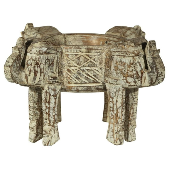 Eclectic Mango Wood Elephant Bowl | Hand Carved Distressed Catchall | Unique Candle Holder | Rustic Centerpiece | Table Decor