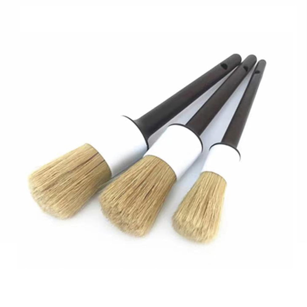 Car Detailing Brush Set, 3 Pack Natural Boars Hair Detailing Brushes