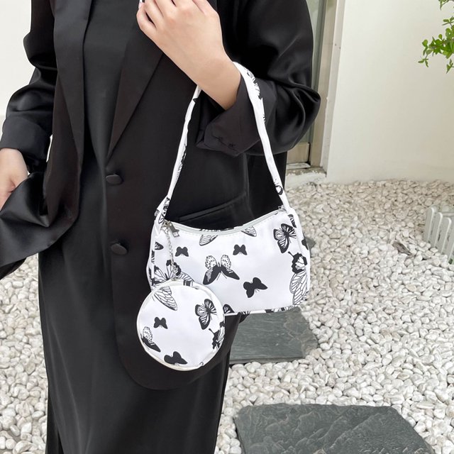 Bolso de mano para mujer, bolso francés para axilas, bolso de hombro a la moda, bolso de mano (mariposa blanca) Sywqhk Para Estrenar