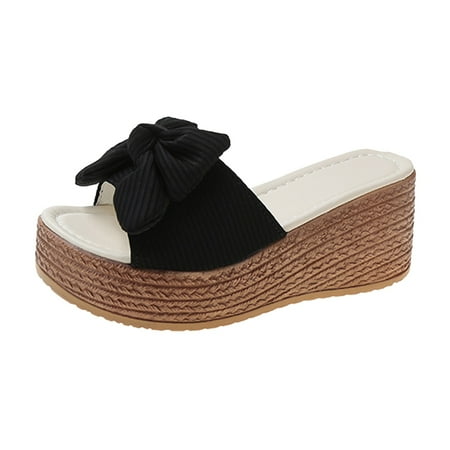 

Sandals Women Fashion Womens Breathable Lace Up Shoes Thick Soled Wedges Casual Sandals Womens Sandals Pu Black 37