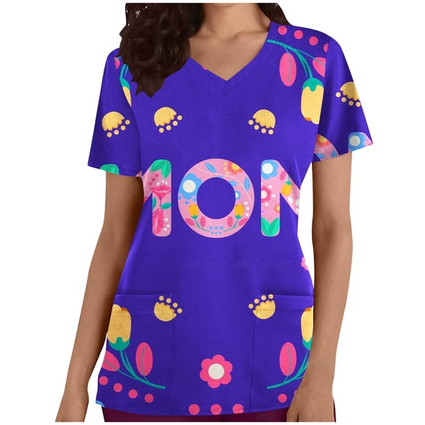Camiseta de manga corta con cuello en V y estampado de mujer con estilo Blusa suelta con estampado OAVQHLG3B Store lin121212