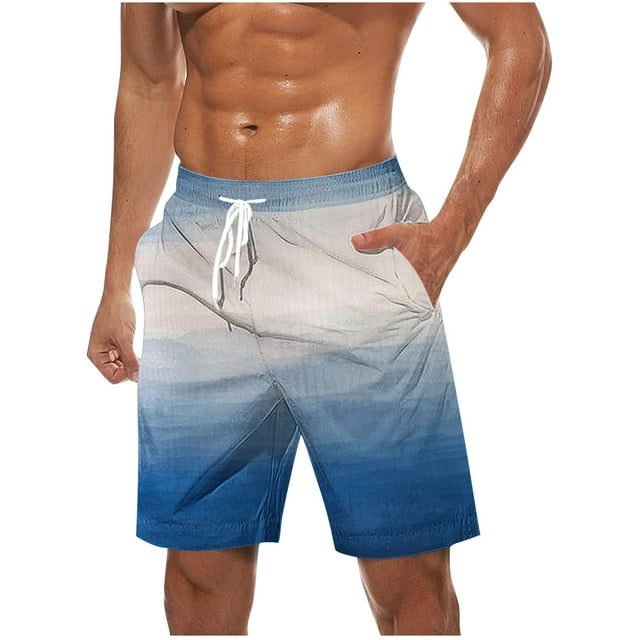 Plebaso Beach Shorts for Men Gradient Print Casual Shorts Drawstring Lightweight Summer Fashion Shorts