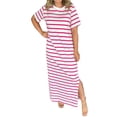 thumbnail image 1 of TSADFHJI Jupes pour Femmes Grande Taille Motif Rayé Poche Latérale Robe T-Shirt Décontractée pour Femmes Manches Courtes avec Ourlet Fendu Col Rond Robe de Mode TG, 1 of 4