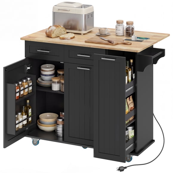 HOMCOM Îlot de Cuisine Mobile avec Station de Recharge, Chariot de Cuisine à Abattant