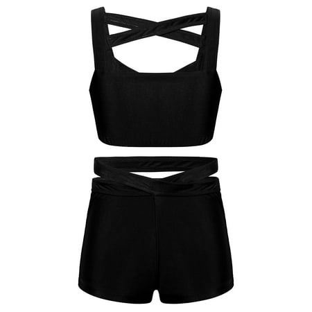 TiaoBug Girls Activewear Sports Bra Tops Crop Top Shorts Set Gym Workout Outfits 6-14 Black 14