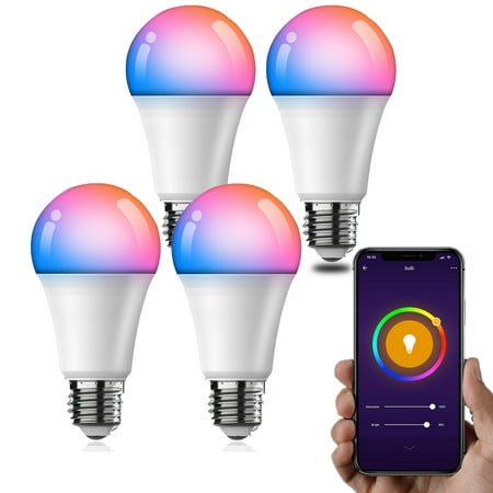 Smart Light Bulbs, with RGB LED Color Changing, Bluetooth and Wi-Fi Bulb, A19/E26 9W Night Light Bulbs for Alexa and Google Smart Home,4 Packs