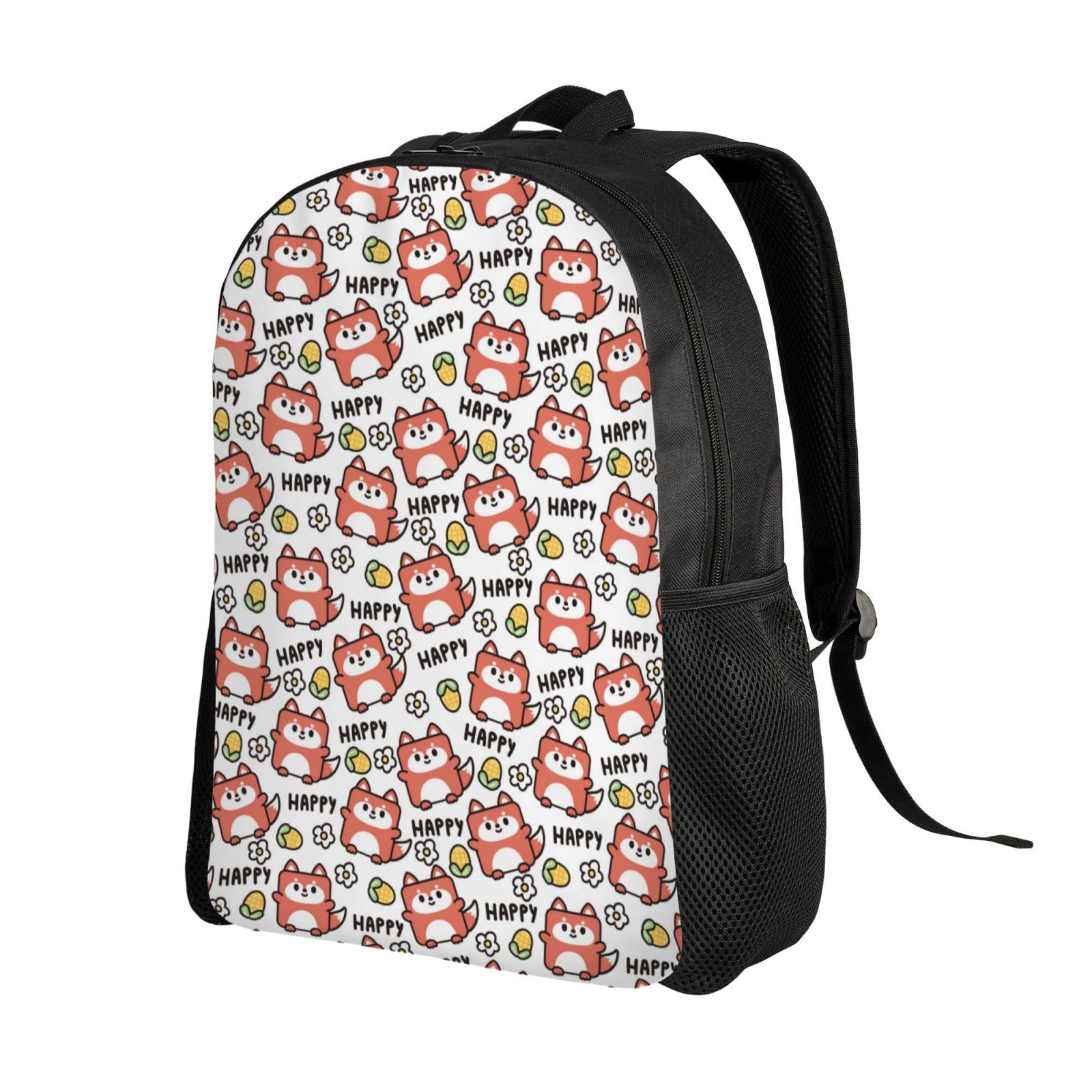 Xecao Happy Foxy Faces Print School Backpack with Laptop Compartment Small Travel Laptop Backpack for Women Men Waterproof College Backpack Simple School Bag