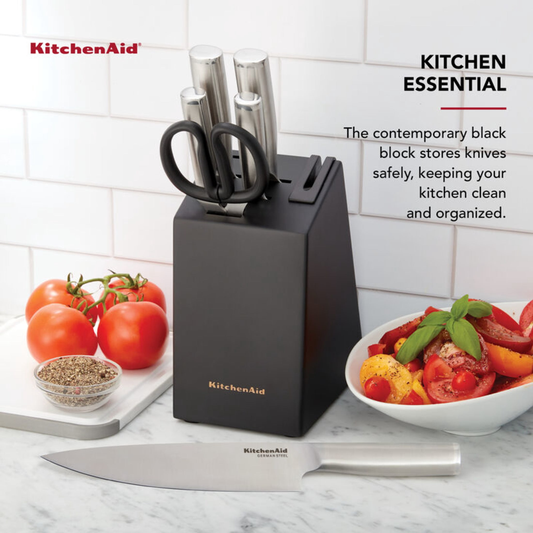KitchenAid Gourmet 7-Piece Forged Knife Block Set with Built-In Sharpener, Stainless Steel Handles, Black