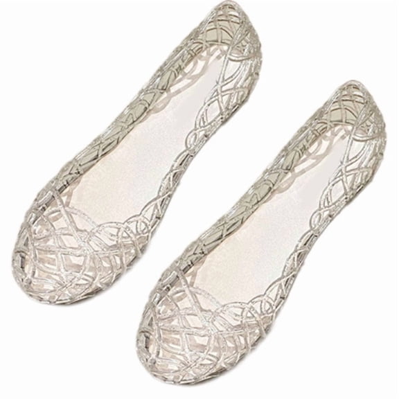 Women's Hollowout Design Jelly Dance Shoes Crystal Flat Soles Comfortable Footwear Slip On Sandals For Ballet Practices