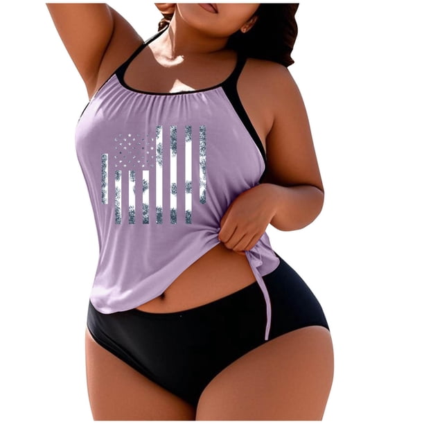 Traje de baño de moda para mujer, de talla grande, con estampado, con cojín en el pecho y sin soporte de acero, holgado, con cordón ajustable, dividido.