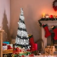 thumbnail image 6 of Bringstar 4ft Black and White Striped Pop Up Christmas Tree with 60 LED Lights, Pre Lit Silver Tinsel Pull Up Artificial Xmas Tree for Halloween & Holiday Decor, 6 of 9