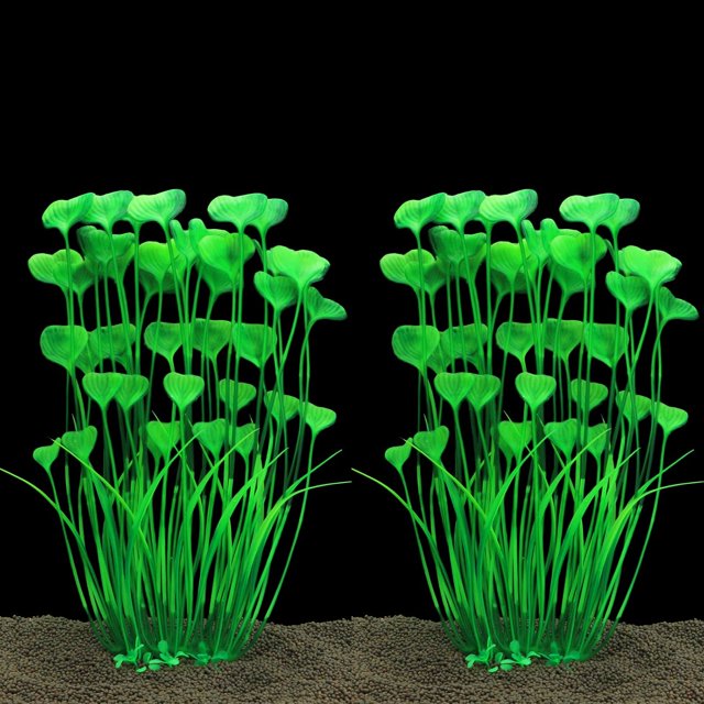 JIH Plastic Plants for Aquarium,Tall Artificial Plants for Fish Tank Decor 15.6 Inch (2 Pcs) (Green)