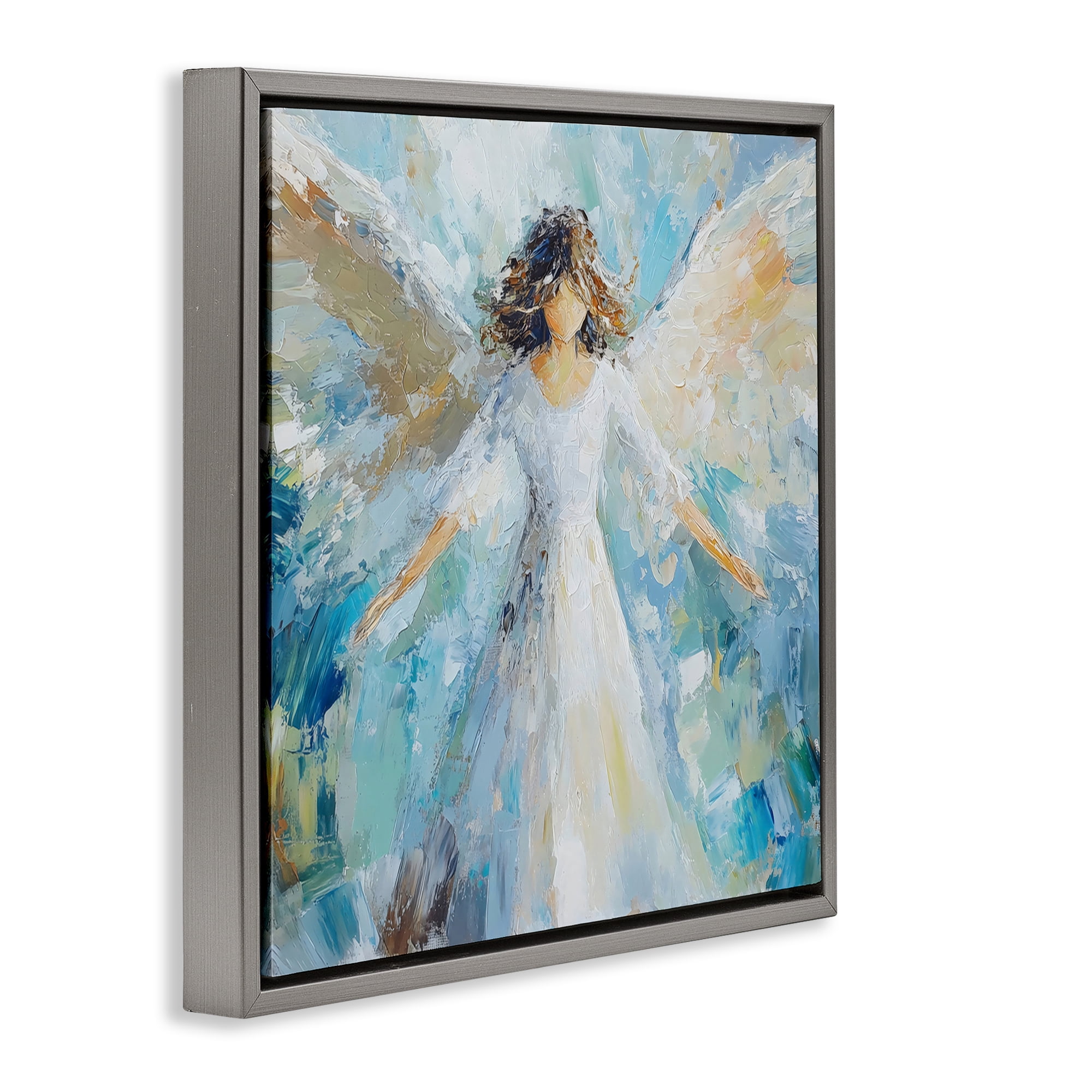 Flying Glory Angel Gray Framed Floater Canvas Wall Art, design by Petal Prints Design