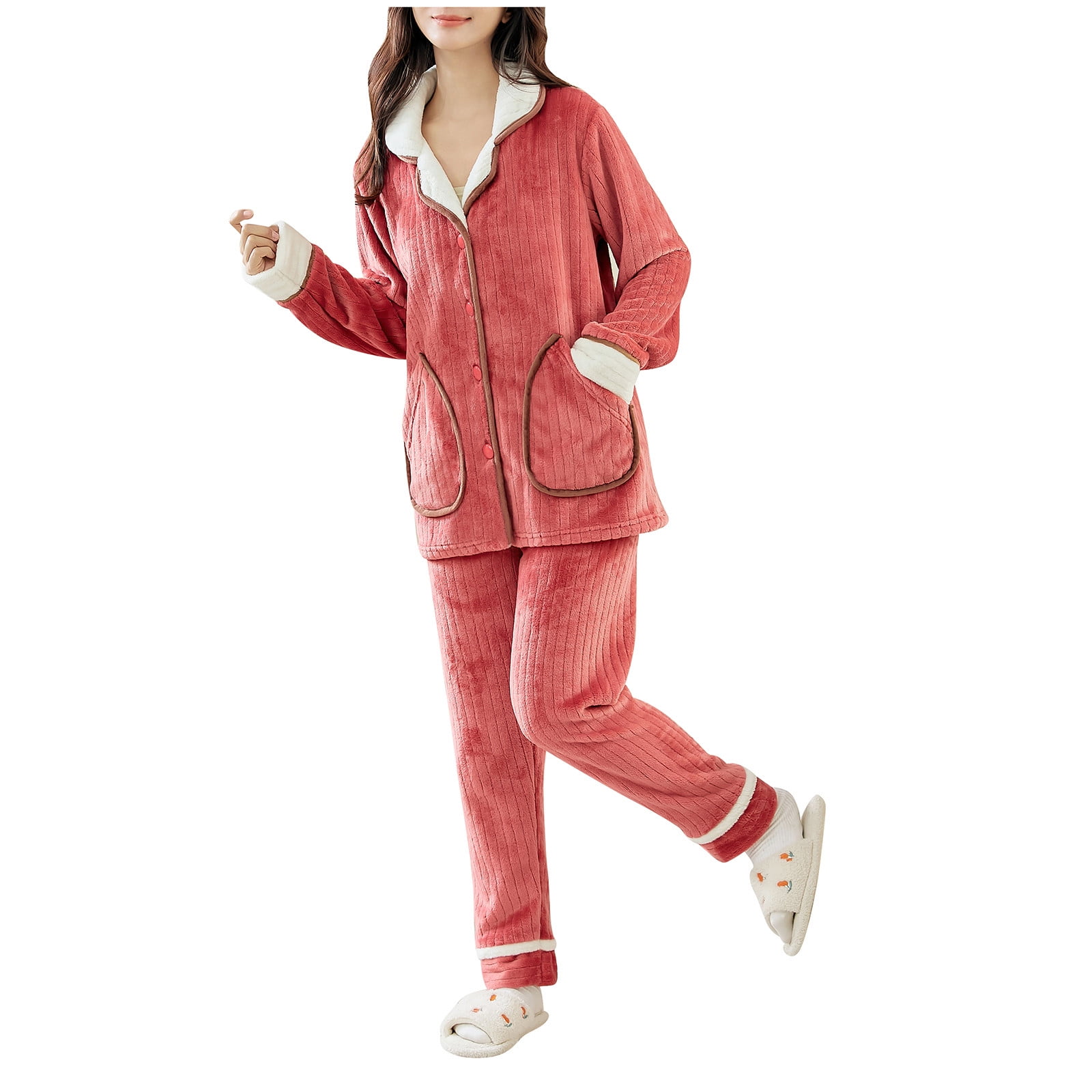 New winter thickened flannel couple pajamas suit men and women coral fleece  warm home service set simple two piece set sleepwear