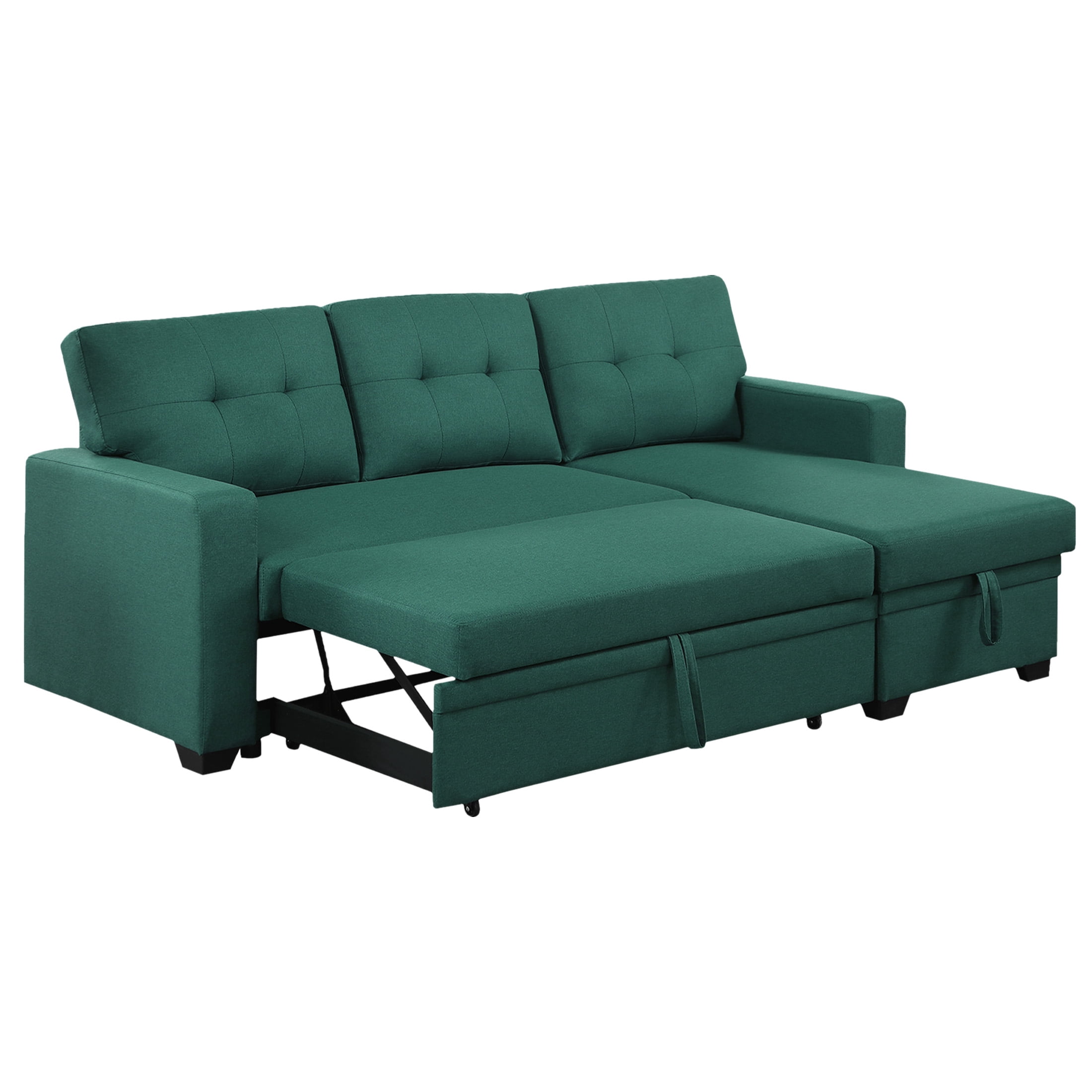 Aukfa Premium Pull-Out Sleeper Sofa Bed with Storage Chaise, Contemporary 3-Seater Couch for Living Room, Green