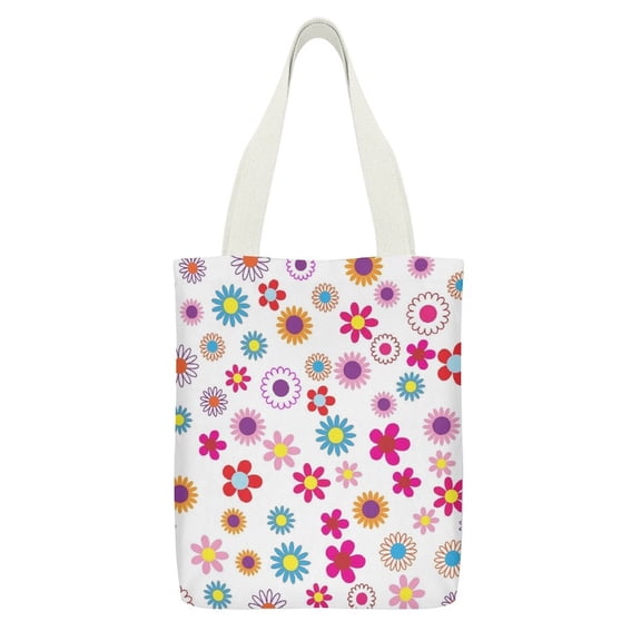 Canvas Tote 12.6 X 15in With Inner Pocket Double-Sided Printing For Daily Travel Shopping Colorful Flower