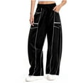 thumbnail image 3 of Clothes for Girls Baggy Sweatpants Streetwear Casual Elastic Waist Joggers Drawstring Wide Leg Pants with Pockets Size 4-14, 3 of 5