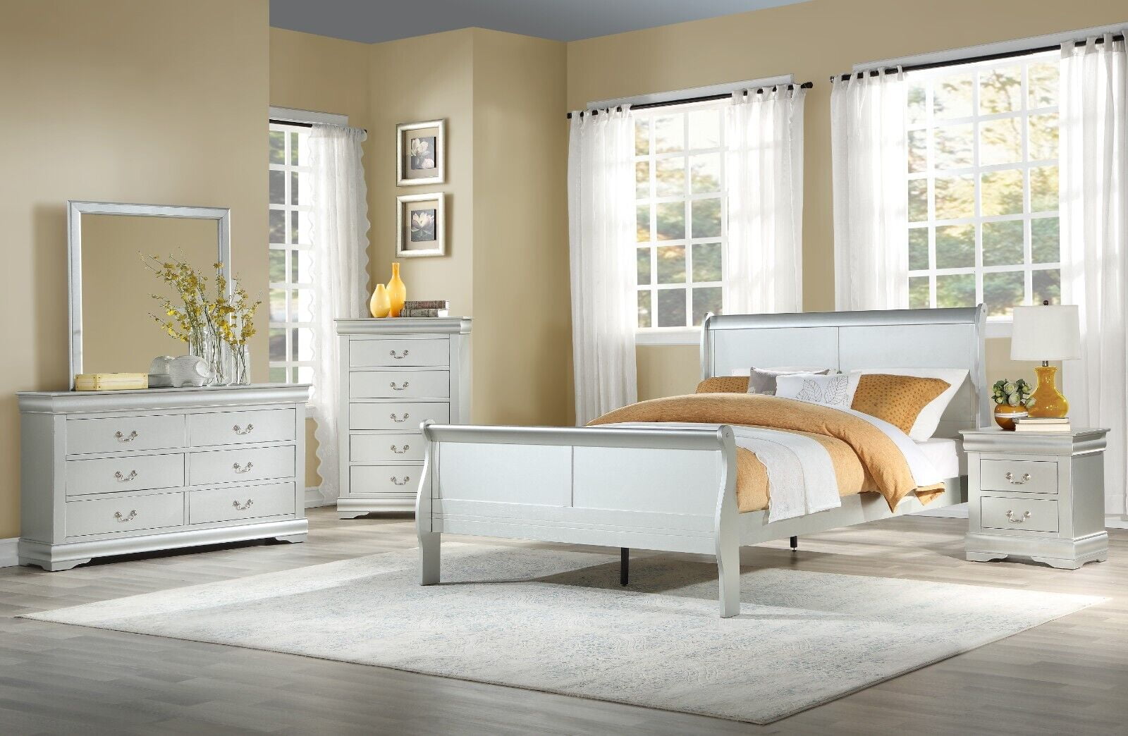 Louis Phillippe Style Transitional Bedroom 5pc Set Queen Bed Dresser ...