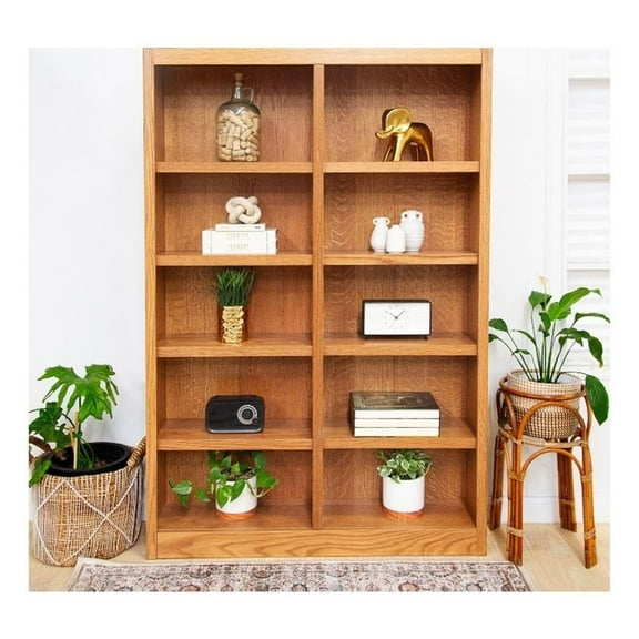 Maklaine Book Shelf - 72inch Tall Wood Bookcase Furniture - Oak