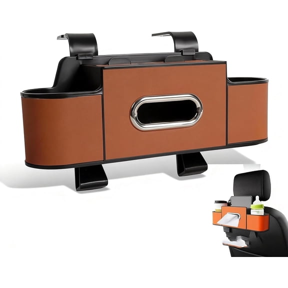 Car Organizer, 3-in-1 Backseat Car Organizer with Dual Cup Holders, Tissue Box & Phone Holder - Multifunctional Waterproof Storage for Daily Driving & Travel