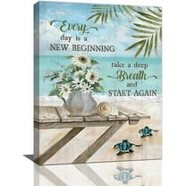 Beach Bathroom Wall Art Sea Turtle Bathroom Pictures Wall Decor Rustic Flower Teal Canvas Painting Seascape Coastal Framed Artwork for Bathroom Bedroom Living Room 12"x16"